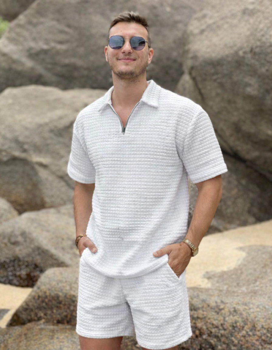 OneWear LinenTouch™ – Camisa Texturizada Premium + Bermuda Exclusiva de Brinde